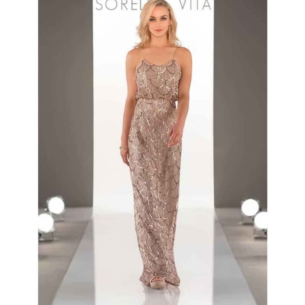 Size 10 NEW blush/rose gold gown w/ champagne/gold sequins NWT Sorella Vita